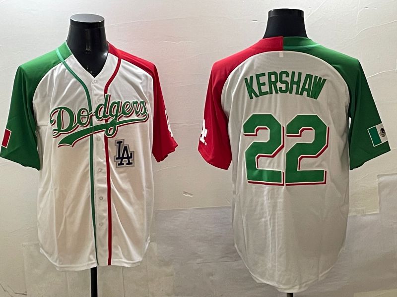 Men Los Angeles Dodgers #22 Kershaw White Green Game 2025 Nike MLB Jersey style 9->los angeles dodgers->MLB Jersey